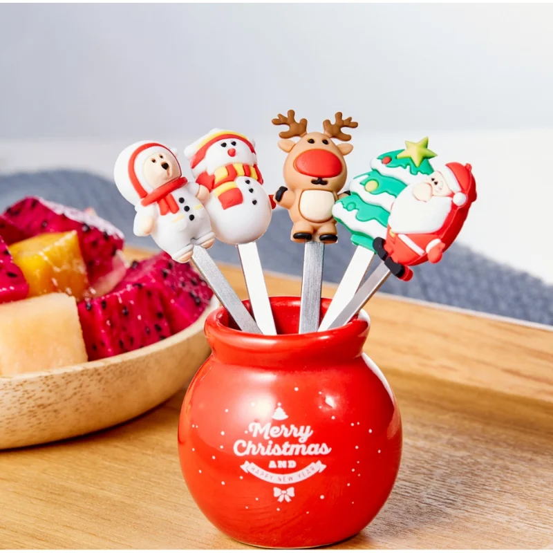 Creative Silicone Fruit Fork Set with Base, Stainless Steel, New Year's, Christmas Gift, Home Desk Decoration
Creative Silicone Fruit Fork Set with Base, Stainless Steel, New Year's, Christmas Gift, Home Desk Decoration