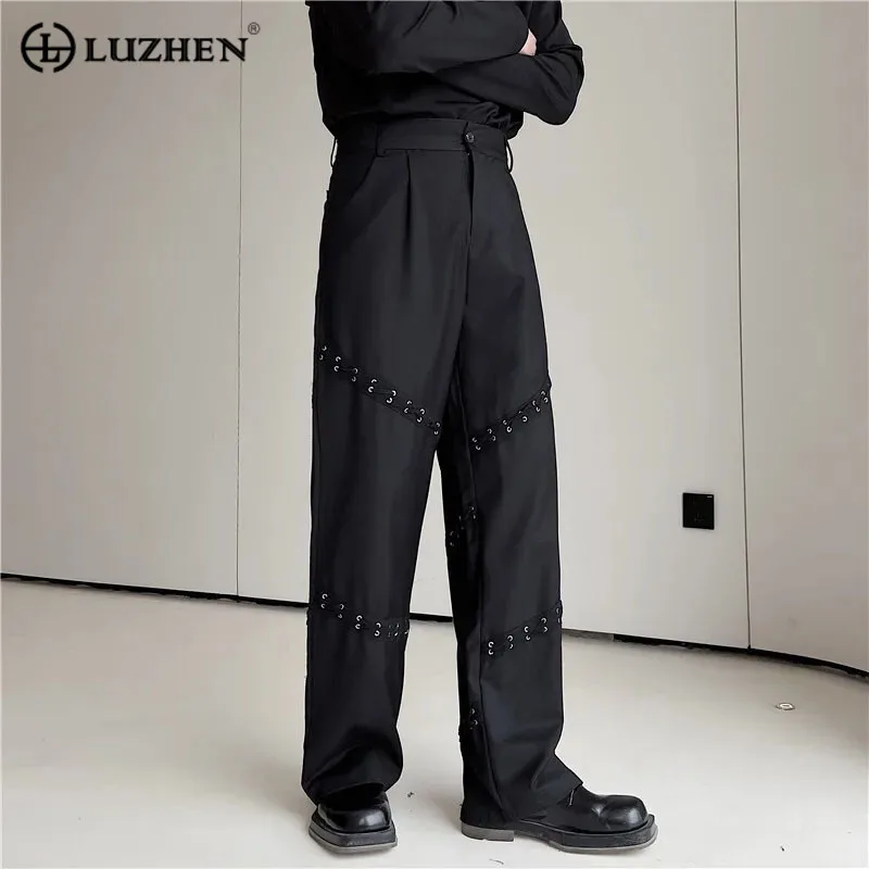 

LUZHEN Splicing Casual Decorate Korean Design Fashion 2024 Straight Pants Men Elegant Handsome Solid Color Suit Trousers 6c403d