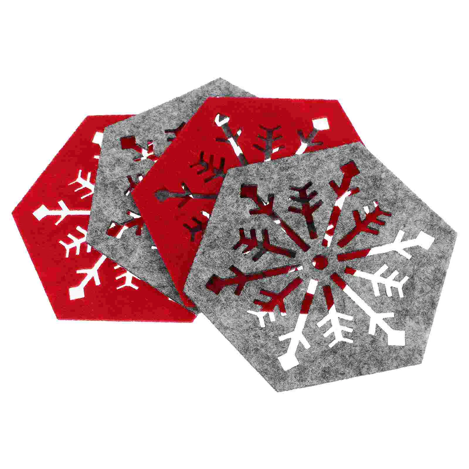 

4 Pcs Christmas Hexagon Snowflake Coaster Placemat Cloth Dinner Table Mats for Drinks Anti-skid Placemats Themed Home Decor Cup