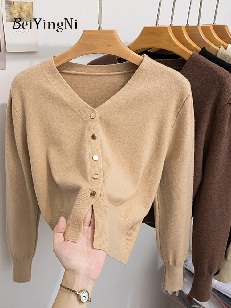 Beiyingni Vintage Long Puff Sleeve Cardigan Women Elegant Fashion Single-breasted V-neck Sweaters Ladies Street Knitwears Coats 
Beiyingni Vintage Long Puff Sleeve Cardigan Women Elegant Fashion Single-breasted V-neck Sweaters Ladies Street Knitwears Coats