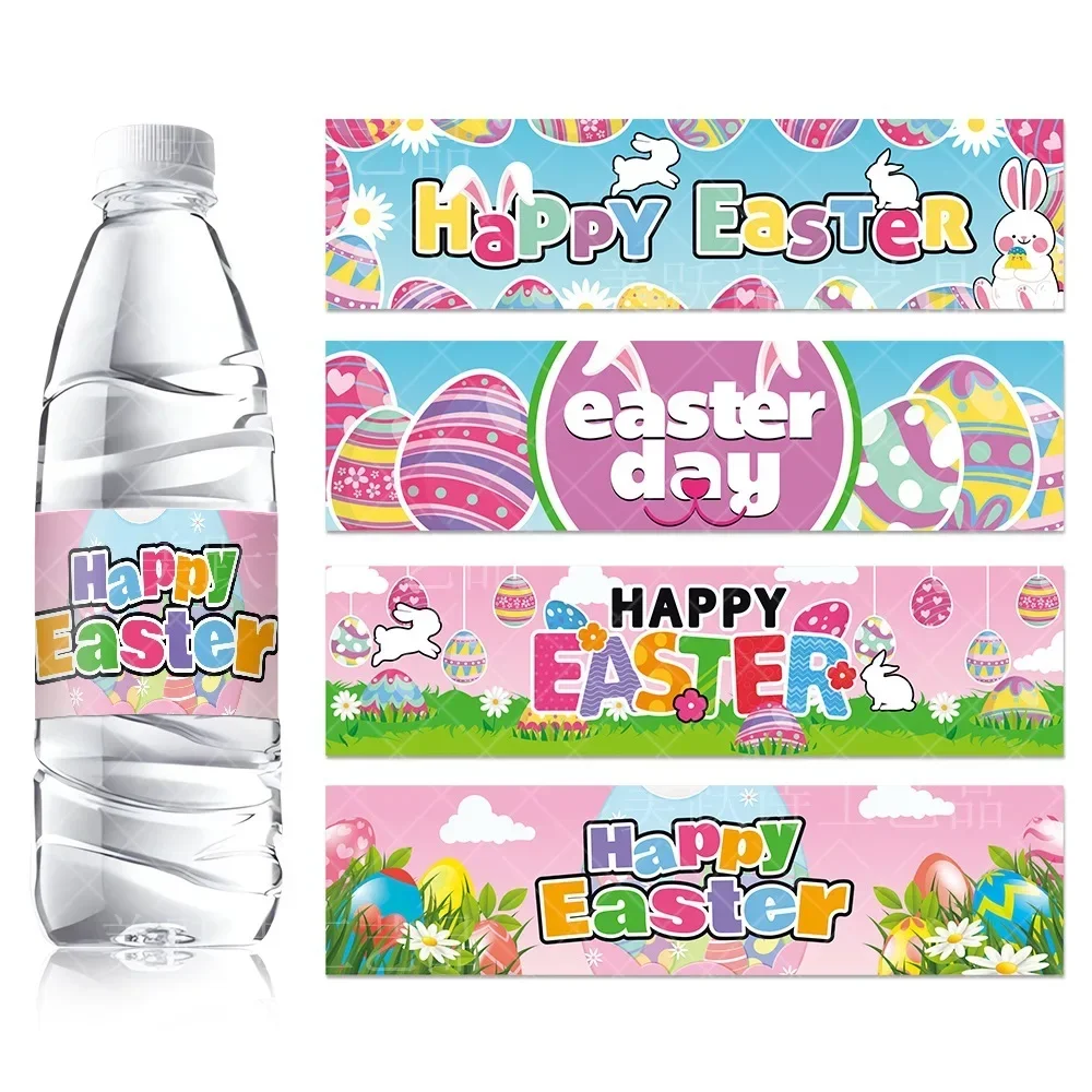 

Easter Party Decorative Rabbit Sticker Label Cartoon Bunny Colorful Eggs Water Bottle Waterproof Sticker Happy Easter Day Decors