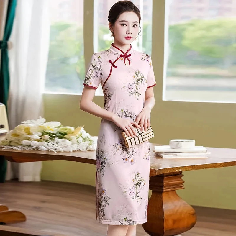 

Dress Womens 2022 Summer New Temperament Elegant Improved Cheongsam Retro Dresses Female Large Size Printed Long Hip Skirt