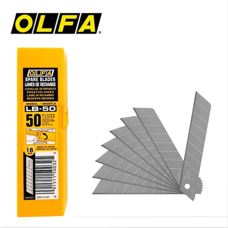 

Pack of 50 pieces Japanese original OLFA LB-50 universal heavy-duty utility knife 18mm large blade sharp and durable carbon steel industrial large cutting blade high-quality alloy steel blade