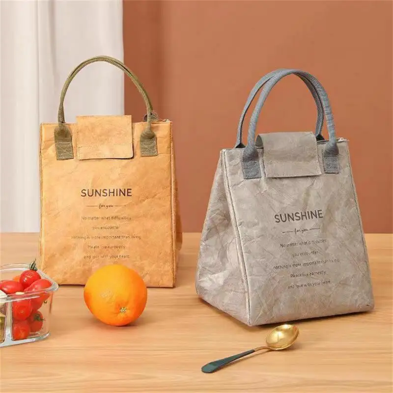 

Foldable Reusable Leakproof Food Bag Large Lunch Breakfast Bento Bag Waterproof Thermal Insulation Kraft Paper Container