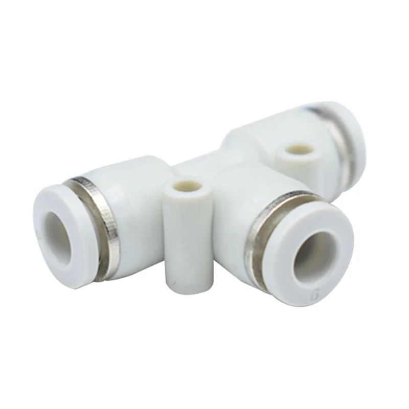 

OD 4 6 8 10 12 16mm White Pneumatic PE 3-Way Connector T shaped Tee Adapters Hose Tube Push In Air Gas Fitting Quick Fittings