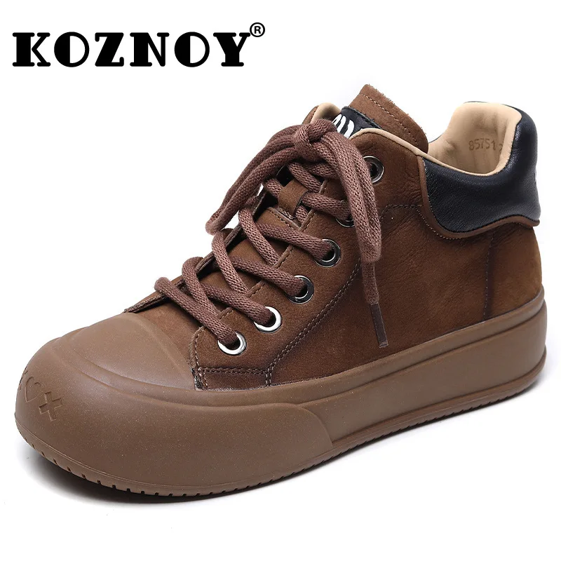 

Koznoy 4cm Cow Suede Ankle Boots Women Loafer Ethnic Chunky Sneakers Moccasin Flats Autumn Spring Natural Genuine Leather Shoes