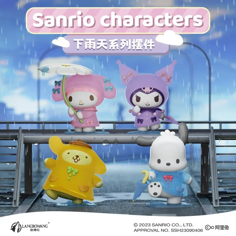

Anime Figure Authentic Stock Sanrio Rainy Series Trendy Play Box Handmade Kuromi Pacha Dog Pudding Dog Ornament Kids Gift Toys