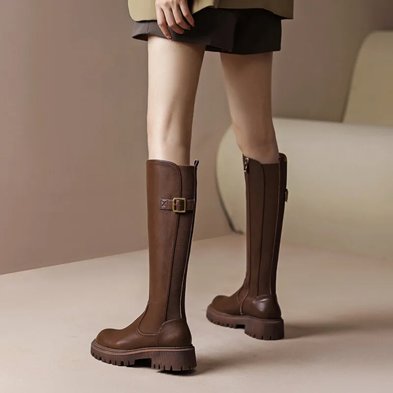 

Женские сапоги выше колена с круглым носком, женская обувь на молнии, сабо на платформе, выше колена, Дамская резиновая обувь в стиле "Лолита", большой размер, средний каблук из микрофибры
