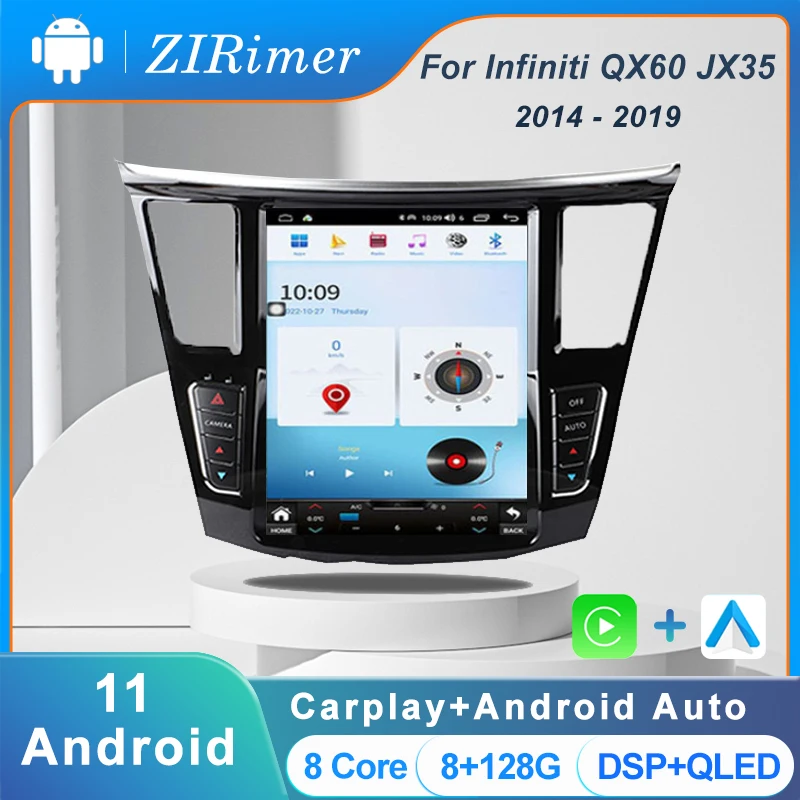 

ZIRimer Android For Infiniti QX60 JX35 2014-2019 Tesla Screen Car Radio Stereo Multimedia Player WIFI 4G Carplay Auto 8G+128G BT