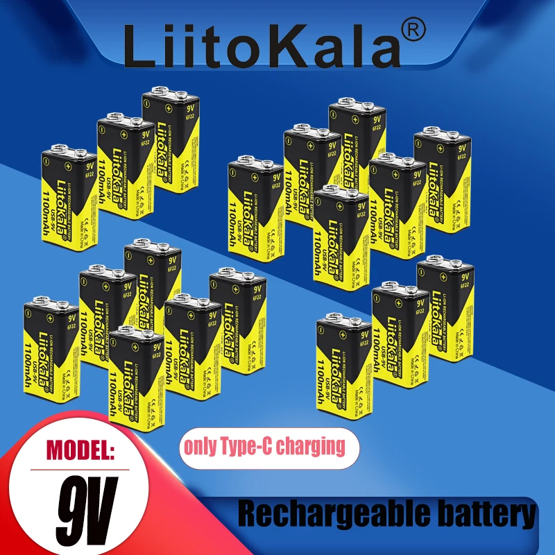 Аккумуляторные литий-ионные батареи LiitoKala, Тип C, USB, 9 В, 1100 мАч, 6F22, 9 В, 24 шт.
Аккумуляторные литий-ионные батареи LiitoKala, Тип C, USB, 9 В, 1100 мАч, 6F22, 9 В, 24 шт.