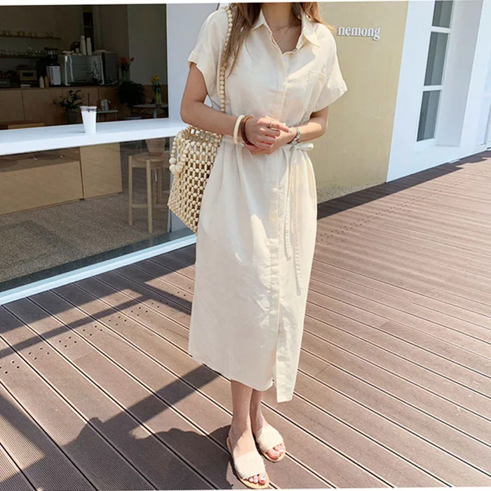 Black Short Sleeve Dress Solid Linen Korean Style Dresses Loose Women's Clothing Blouse Lace-up Dress Vestidos Verano Mujer
Black Short Sleeve Dress Solid Linen Korean Style Dresses Loose Women's Clothing Blouse Lace-up Dress Vestidos Verano Mujer