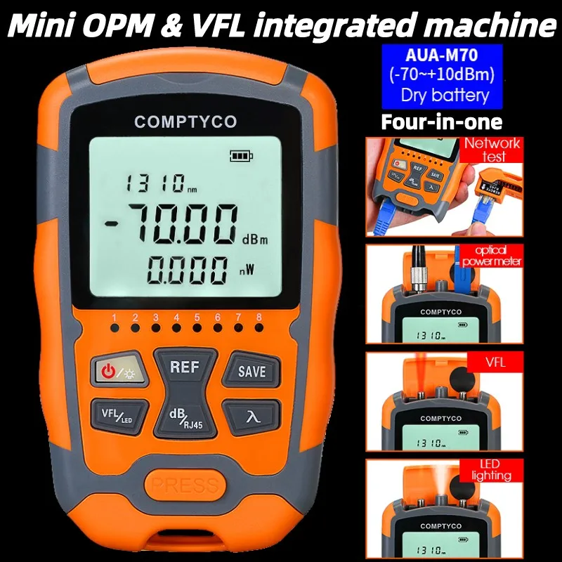 Mini Optical Power Meter(OPM -70~+10dBm)&Visual Fault Locator(VFL 1/10/15/30/50mw) Integrated Machine Optical Fiber Cable Tester
Mini Optical Power Meter(OPM -70~+10dBm)&Visual Fault Locator(VFL 1/10/15/30/50mw) Integrated Machine Optical Fiber Cable Tester