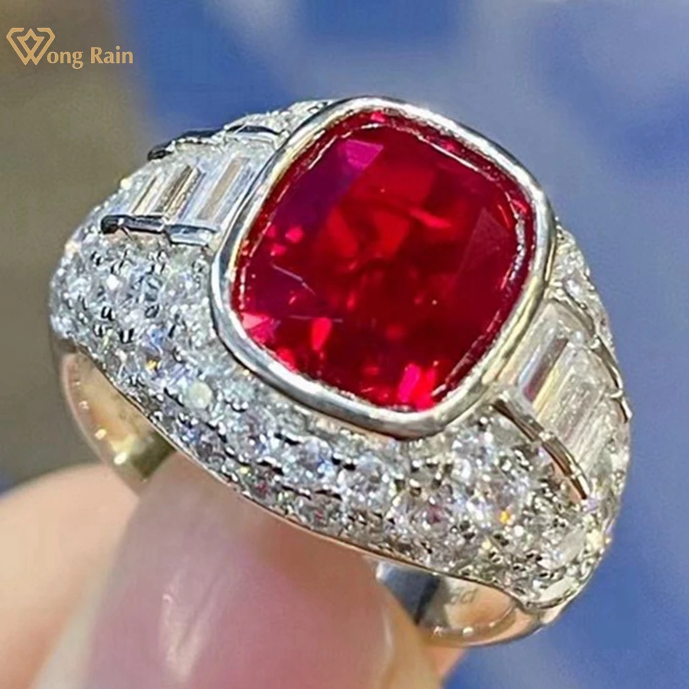 

Wong Rain Luxury 100% 925 Sterling Silver Sparkling Ruby High Carbon Diamond Gemstone Cocktail Party Ring For Women Fine Jewelry
