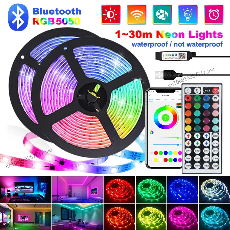 

LED Strip Lights 5050 RGB Tape Bluetooth Room Decor TV backlight Neon Lights LED 1-5m 10m 15m 20m 30m Luces Led