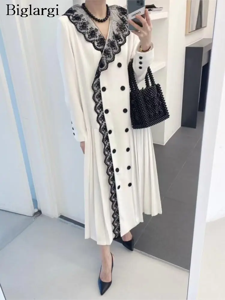 Spring V-Neck Long Dress Women Lace Patchwork Ruffle Pleated Korean Style Loose Ladies Dresses Fashion Long Sleeve Woman Dress
Spring V-Neck Long Dress Women Lace Patchwork Ruffle Pleated Korean Style Loose Ladies Dresses Fashion Long Sleeve Woman Dress
