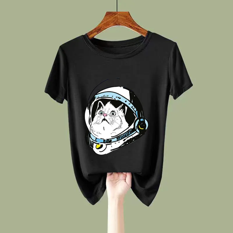 Space Cat print casual loose cool Cat men's and women's printed T-shirt round neck daily fashion short-sleeved top
Space Cat print casual loose cool Cat men's and women's printed T-shirt round neck daily fashion short-sleeved top