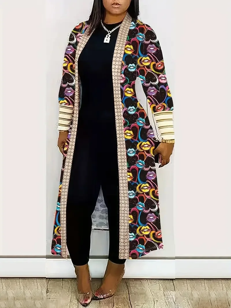 2023 Women's Black Fashion Style Casual Print Long Sleeve Panel Mid Length Cardigan Coat Women's Wear
2023 Women's Black Fashion Style Casual Print Long Sleeve Panel Mid Length Cardigan Coat Women's Wear