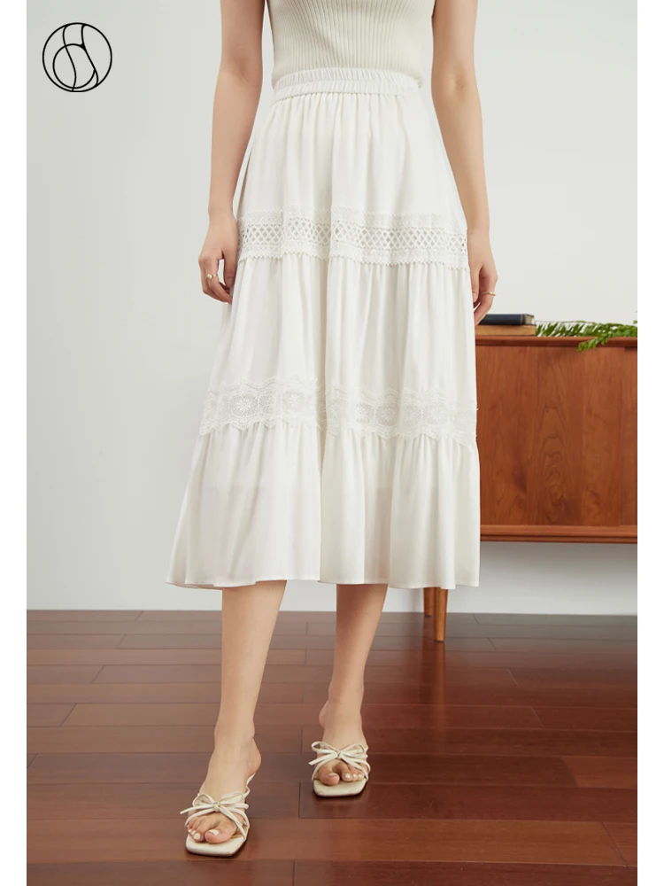 

DUSHU Lace Loose Skirt Summer New 2023 Three-Dimensional White Half Skirt For Women