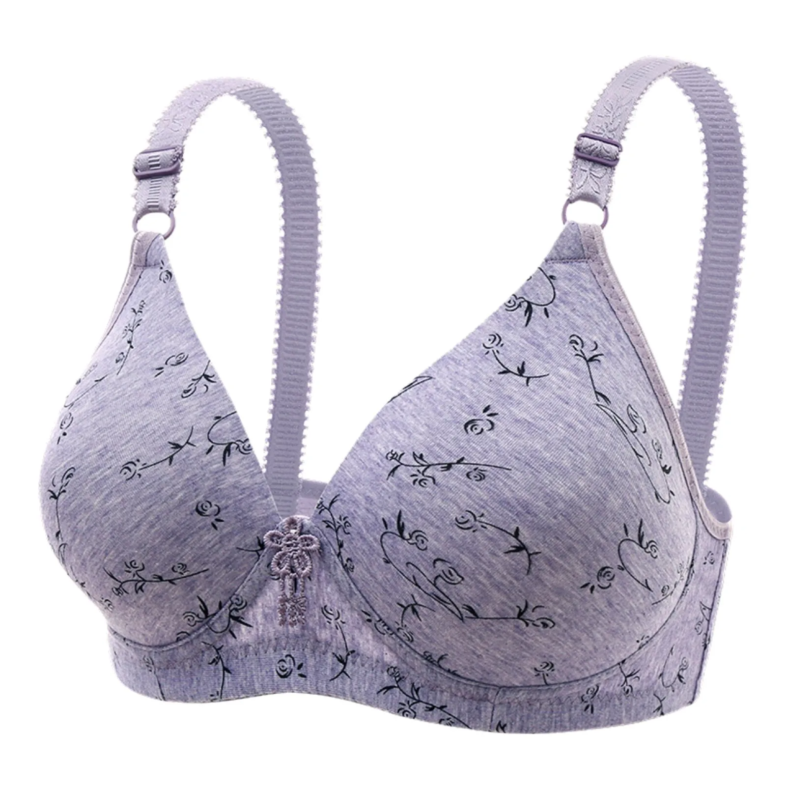 

Women'S Soft Cotton Breathable Bra Printed Middle Aged And Elderly Comfortable Cotton Cloth Brassiere Without Steel Ring