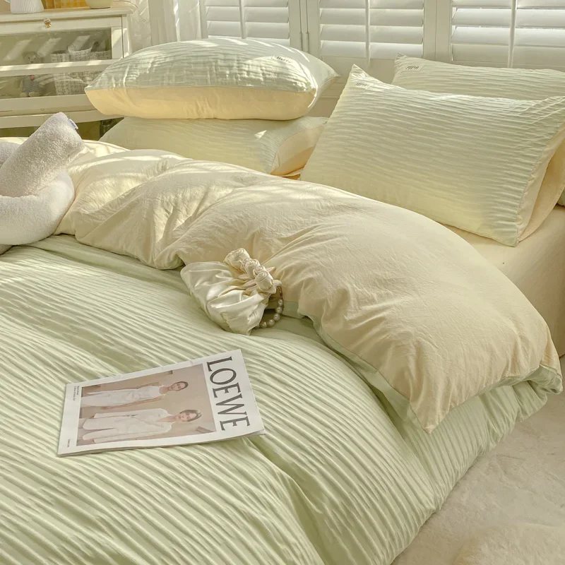 

Seersucker Bedding Set Duvet Cover Flat Sheets Pillowcase Bed Sheet Set Soft Comforter Cover Bed Linens Set Nordic Ins Style