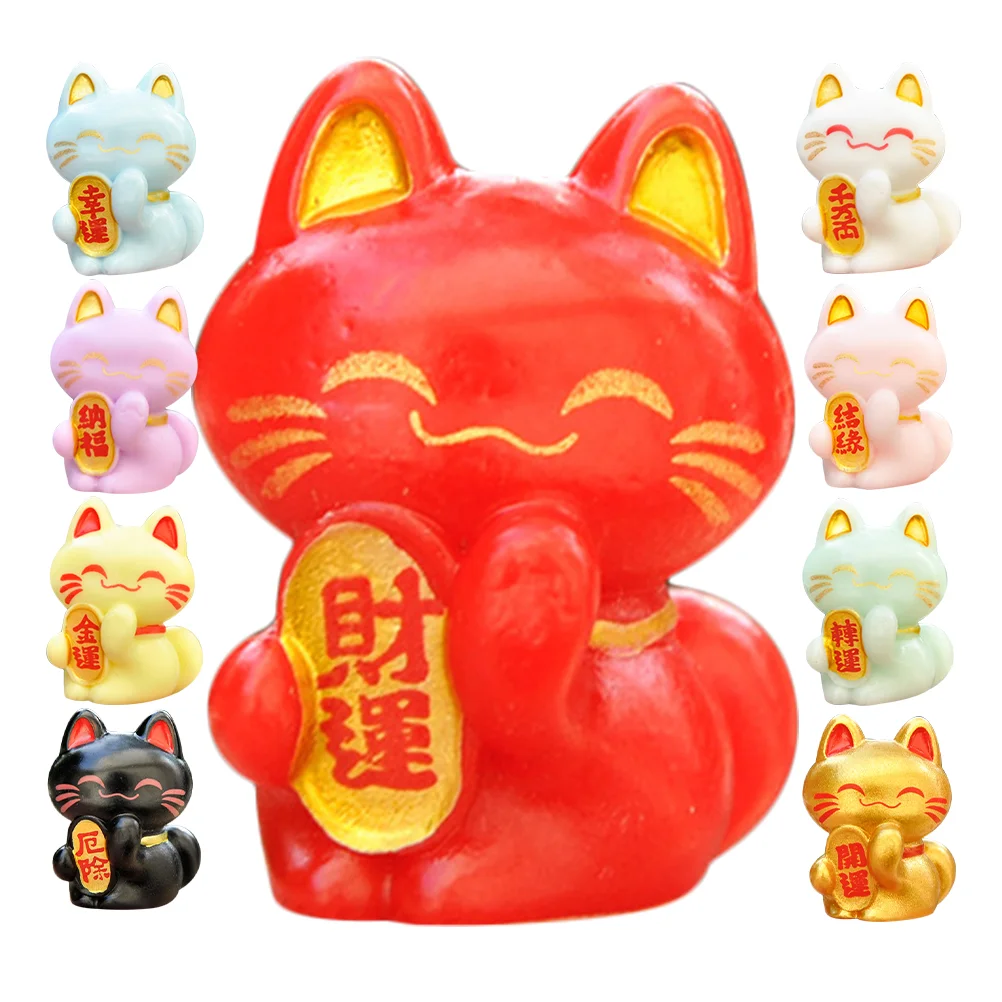 

Mini Ma Ne Lucky Cat Figurines 9Pcs Miniature New Year Japanese Cat Statue Cute Fortune Cat Kitten Figure Diy Bonsai