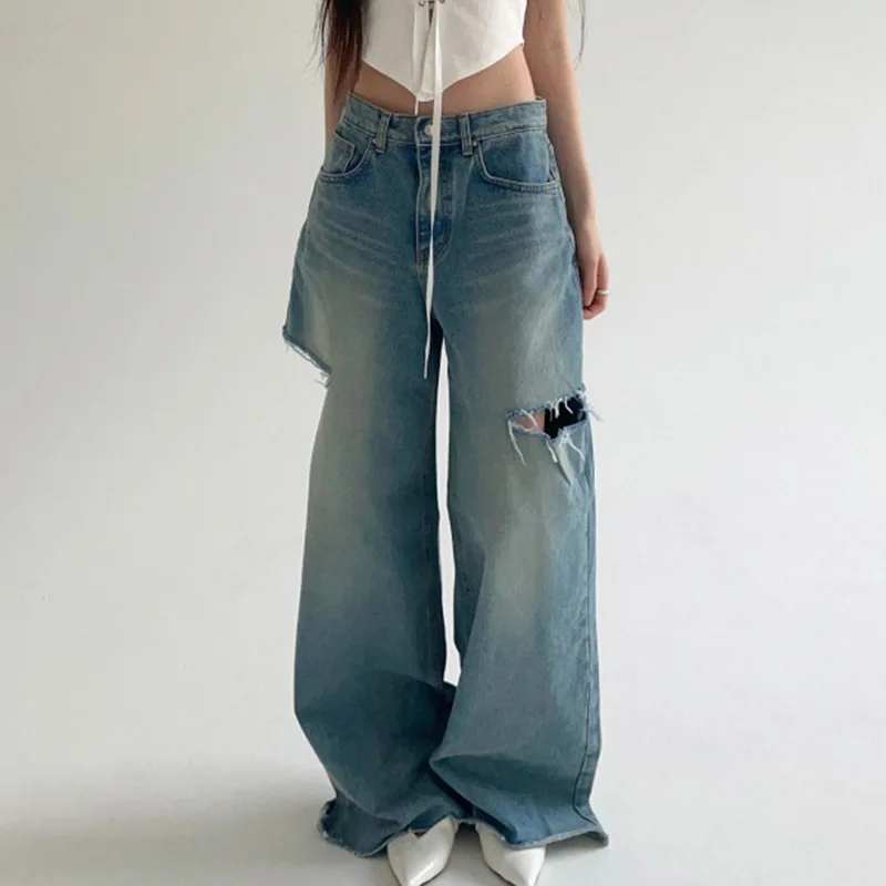 Y2k Jeans Women's New Street Holes Raw Edges Old Jeans High Waist Loose Wide Legs Mop Pants And Trousers. Джинсы Женский
Y2k Jeans Women's New Street Holes Raw Edges Old Jeans High Waist Loose Wide Legs Mop Pants And Trousers. Джинсы Женский