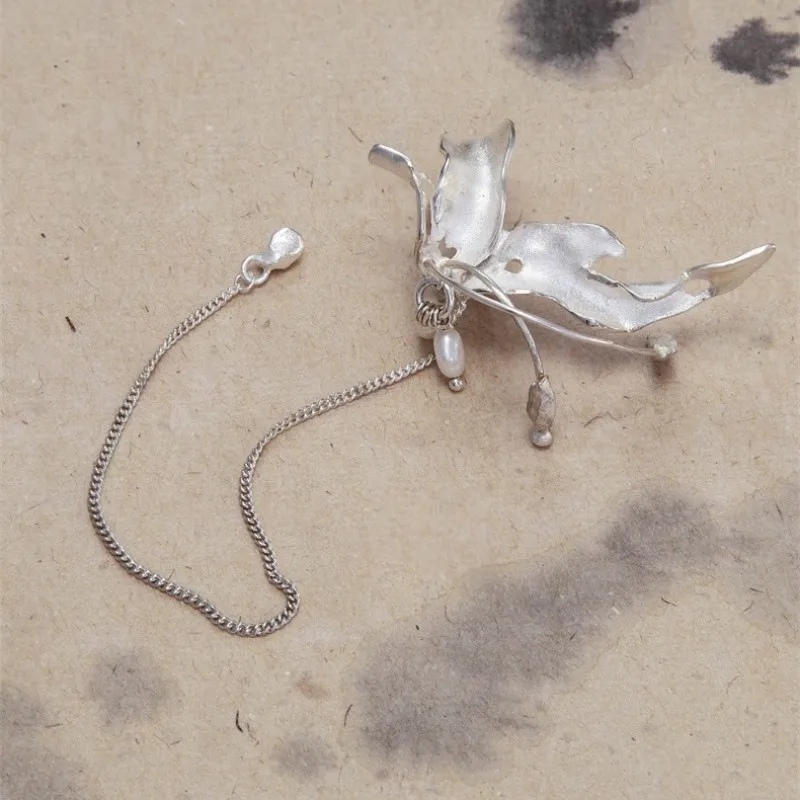 

Drunken Flower Earrings Burnt Silvery White Color Niche Design Tassel Long Earrings Exaggerated Shape High End Jewelry Earring