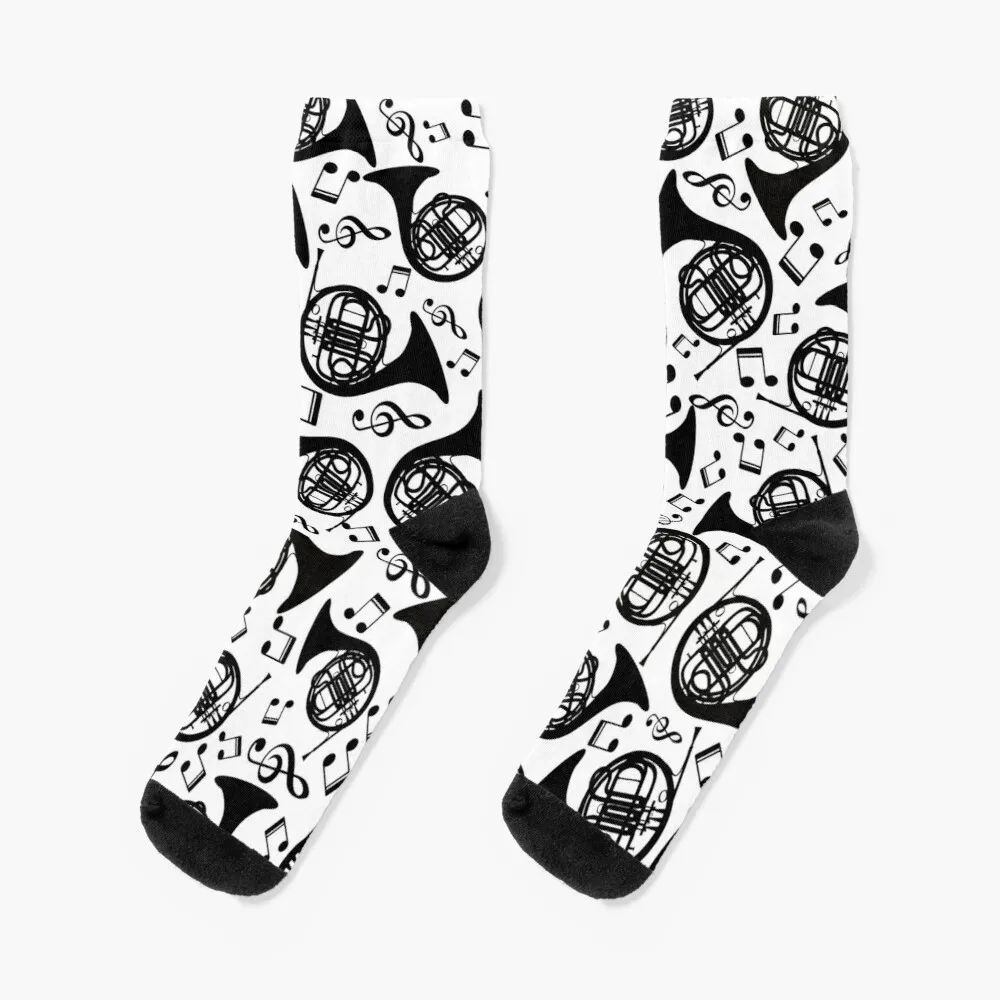 

French Horn And Music Notes Pattern Socks Gifts For Men Warm Winter Woman Sock