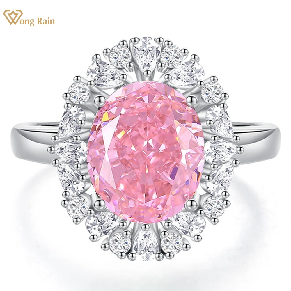 

Wong Rain 925 Sterling Silver 9*11MM 5CT Pink Sapphire Citrine Emerald Gemstone Cocktail Party Ring for Women Engagement Jewelry