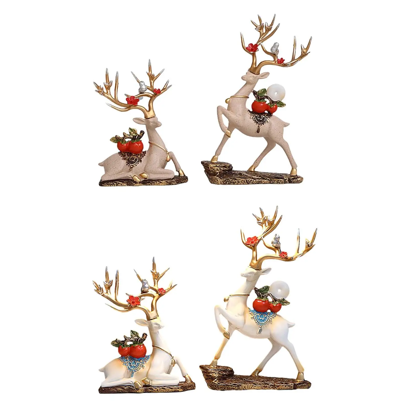 

2x Reindeer Statues Art Figurine Resin Craft Elk Couple Sculpture Decorative for Living Room Tabletop Bookshelf Party Decor
