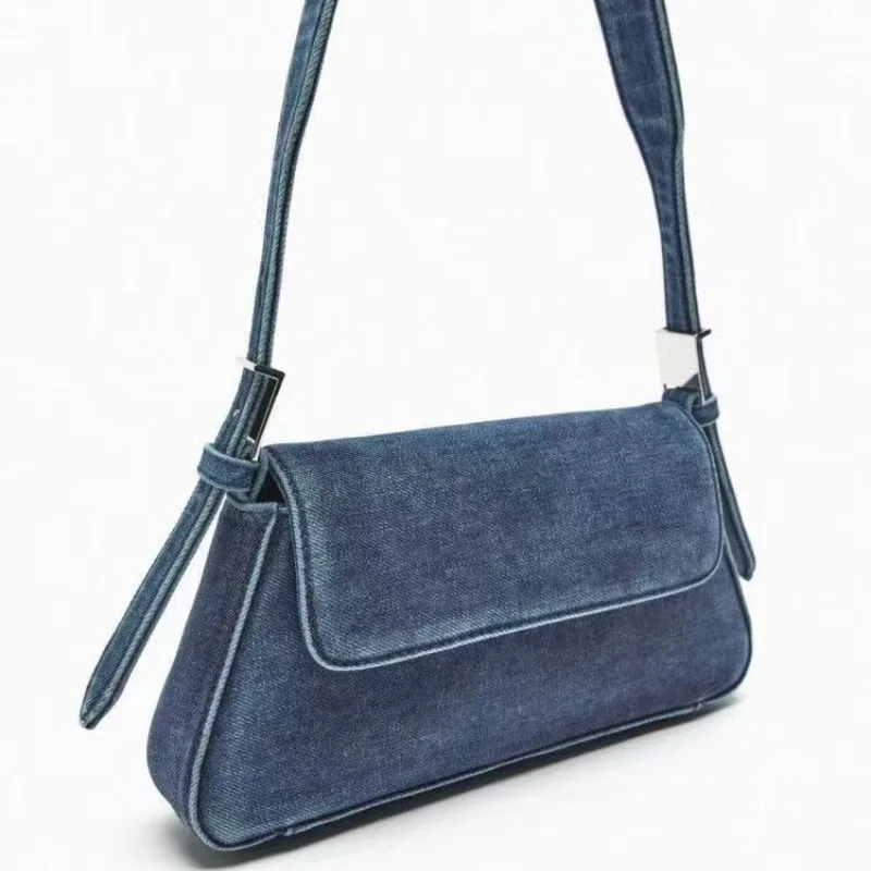 

Summer Blue Denim Single Shoulder Bag Brand Design Ladies Simple Underarm Bag Luxury Purse Armpit Bag Evening Clutches Female