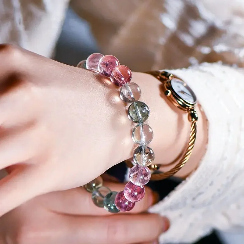 

Boutique Macaroon Tourmaline Bracelet 7A Collectible Grade Old Mine Glass Ice Cream Color Natural Stone HandString for Women