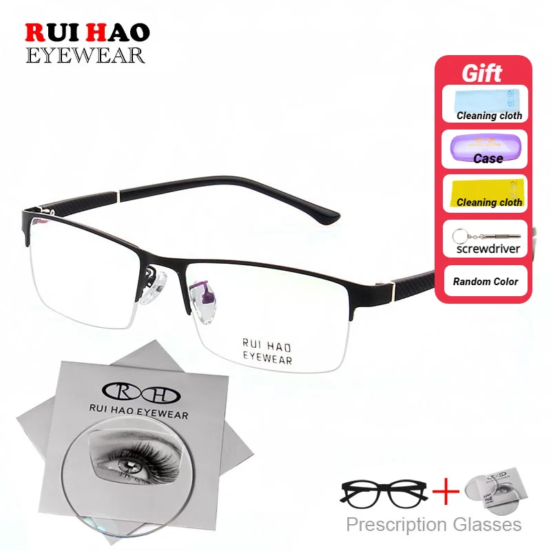 

Customize Prescription Glasses Leisure Myopia Hyperopia Spectacles Rectangle Half Rimless Eyeglasses Fill Resin Lenses 8175
