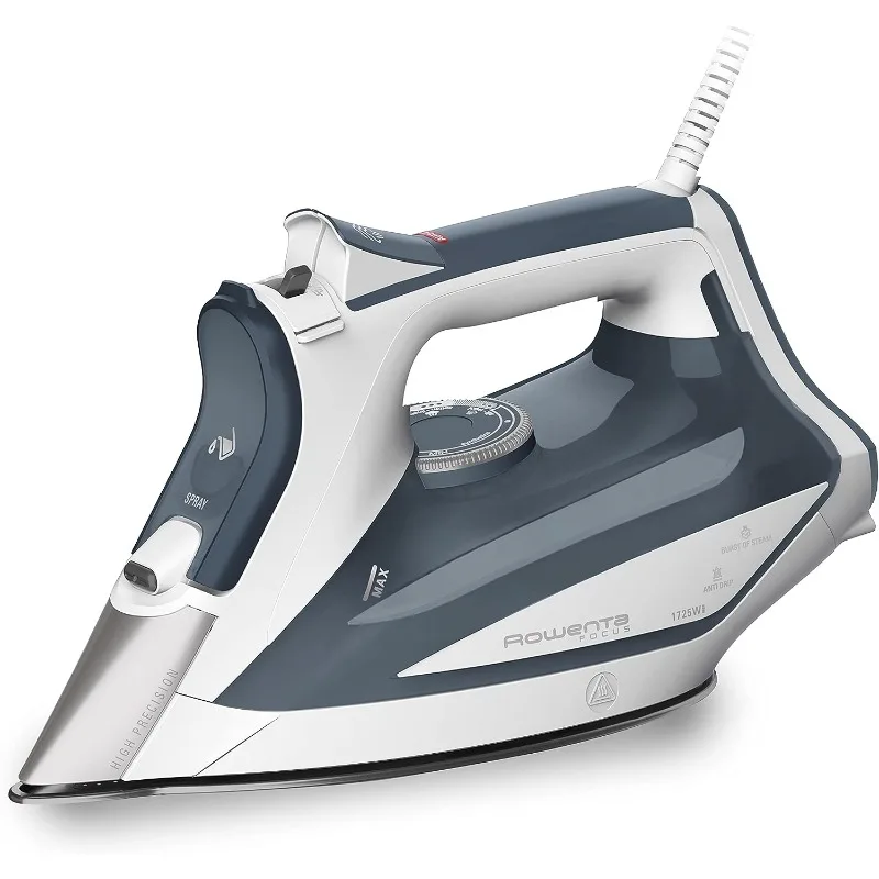 

Focus Stainless Steel Soleplate Steam Iron for Clothes 400 Microsteam Holes, Cotton, Wool, Poly, Silk, Linen, Nylon 1725 Watts
