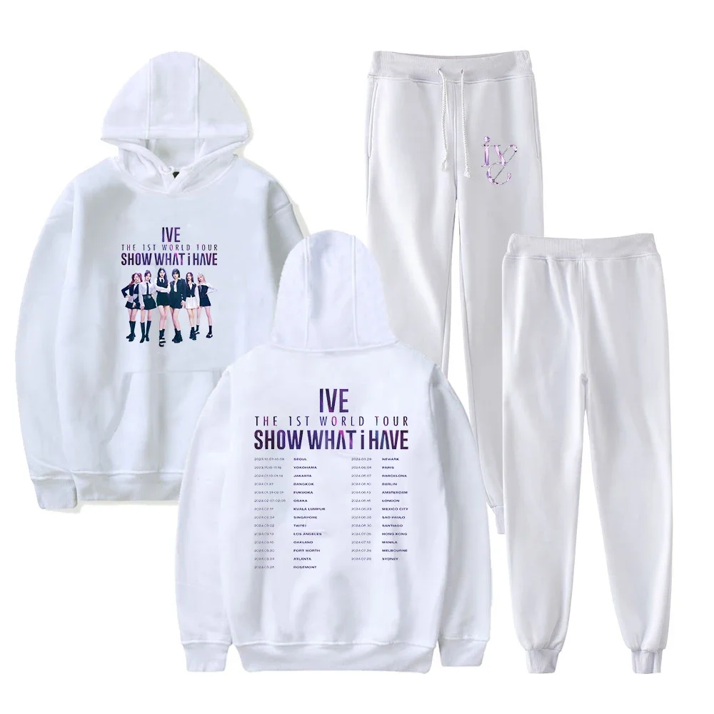 

KPOP IVE The 1ST World Tour Show What I Have 2 Pieces Sets Tracksuit Men Hooded Sweatshirt+Sweatpants Sportwear Suit Women's Set