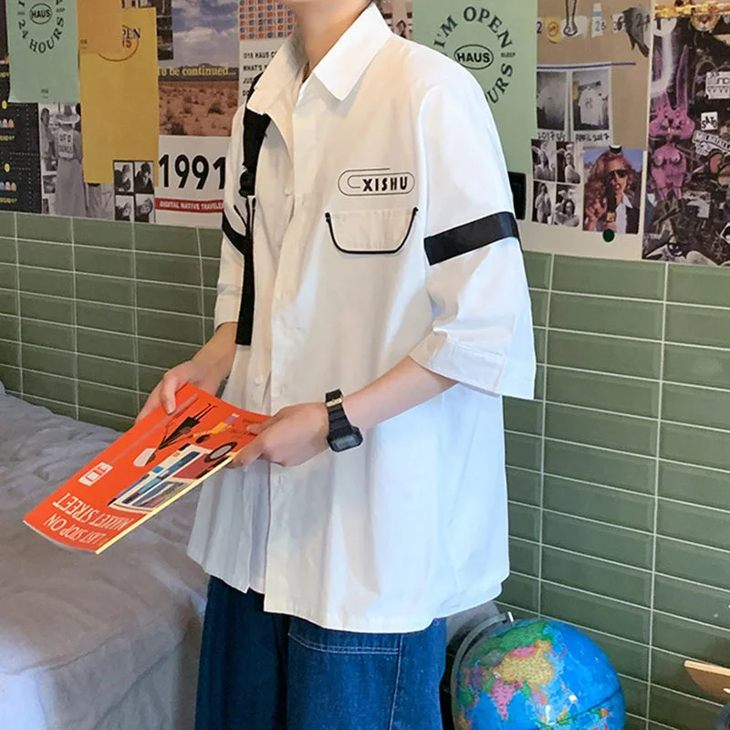 Harajuku Vinatge Shirt Men Summer Short-sleeved Casual Blouse Contrast Sleeves Horizontal Stripe Workwear Jacket
Harajuku Vinatge Shirt Men Summer Short-sleeved Casual Blouse Contrast Sleeves Horizontal Stripe Workwear Jacket