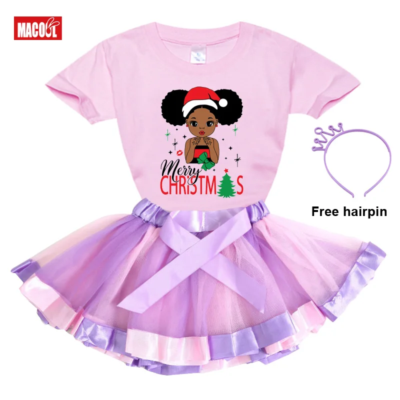 Girls Dress Sets Party Casual Dress Black African Curly Hair Girl Short Sleeve Printed T-shirt+Dress+Hairpin Christmas Present
Girls Dress Sets Party Casual Dress Black African Curly Hair Girl Short Sleeve Printed T-shirt+Dress+Hairpin Christmas Present