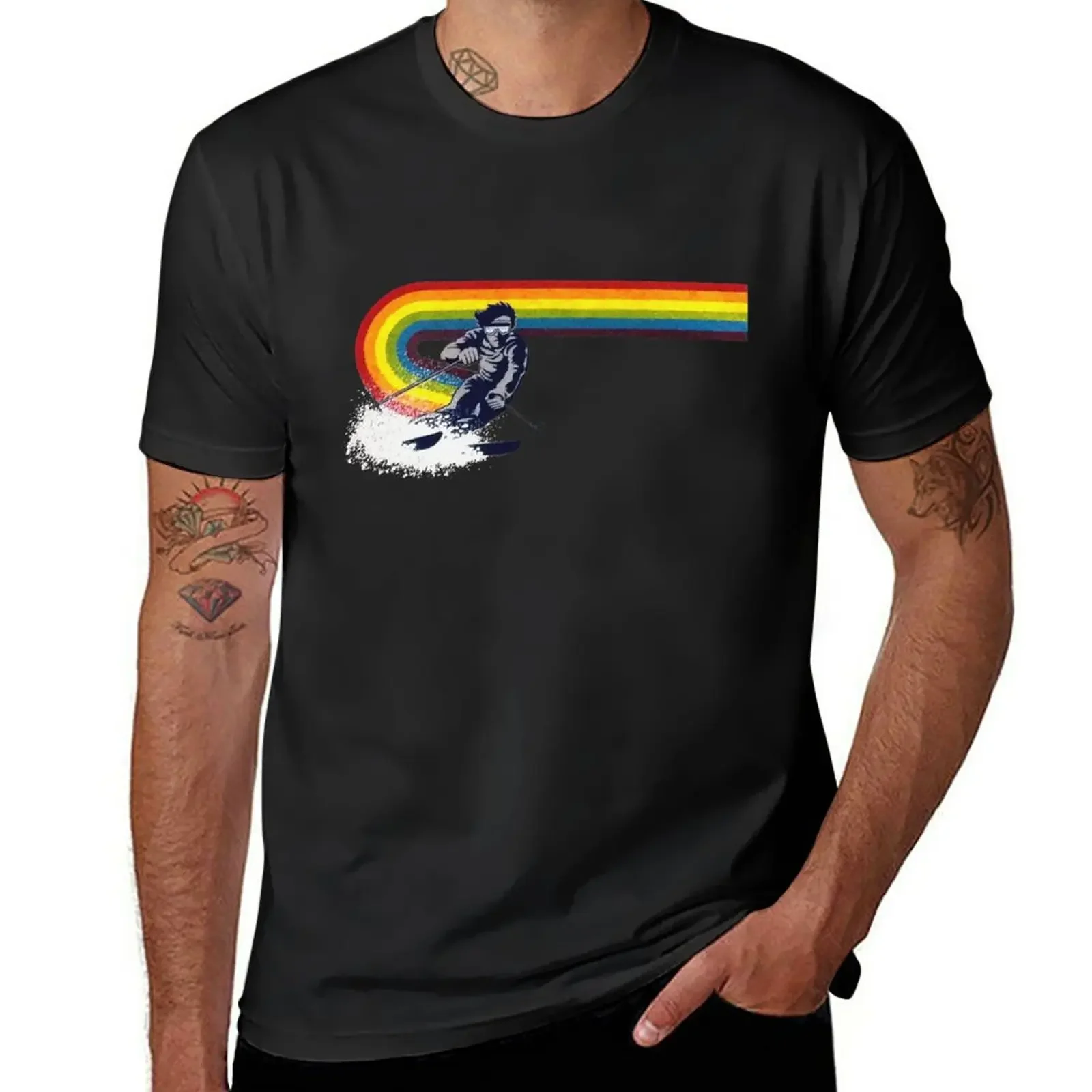 

Suede Vintage Ski Rainbow T-Shirt sports fans anime clothes t shirts men