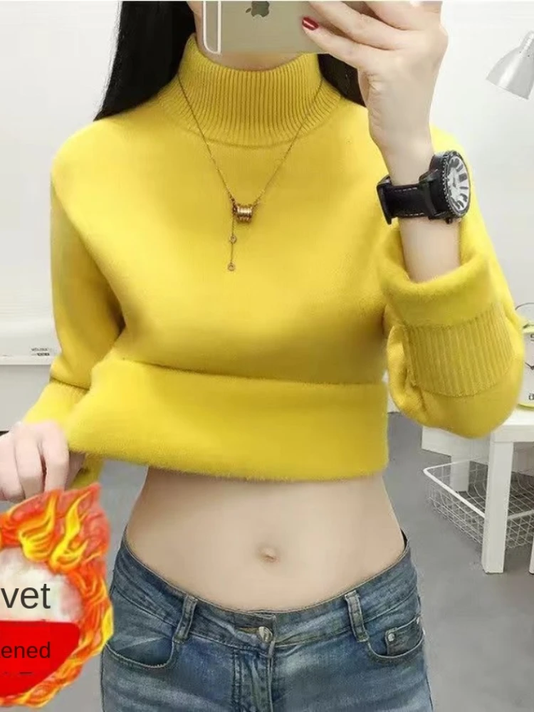 Winter 2023 New In All-in-one Plush Sweater Women Thickening Half High Solid Collar Slim Pullovers Base Shirt Knitwears Tops
Winter 2023 New In All-in-one Plush Sweater Women Thickening Half High Solid Collar Slim Pullovers Base Shirt Knitwears Tops