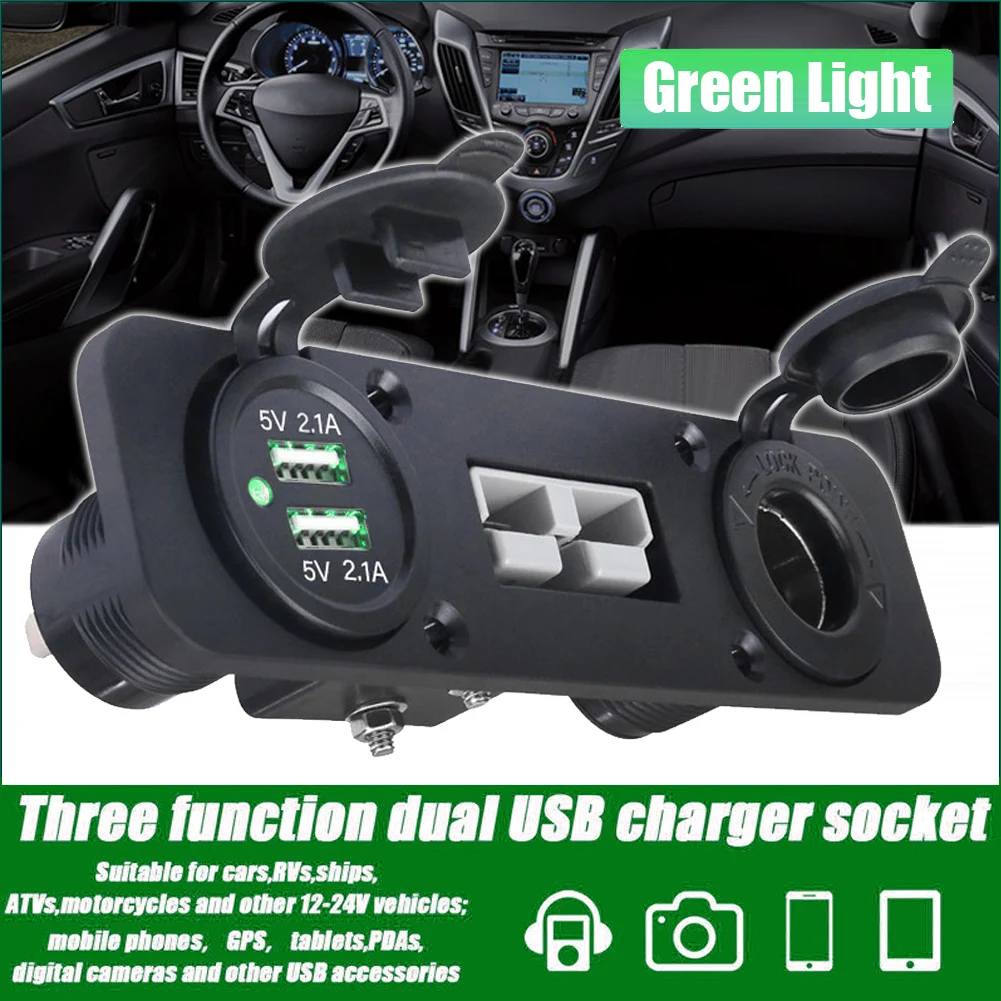

Green For Flush Mount Anderson Plug Socket 4.2A Dual USB Charger Socket Panel Car Cigarette Lightning 50A Caravan Camper Boat