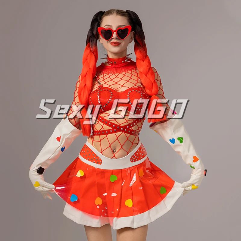 

Sexy Gogo Dancer Costumes Cute Orange Jazz Dance Clothing Ladies Group Stage Kpop Outfit Nightclub Dj Ds Party Wear XS7084