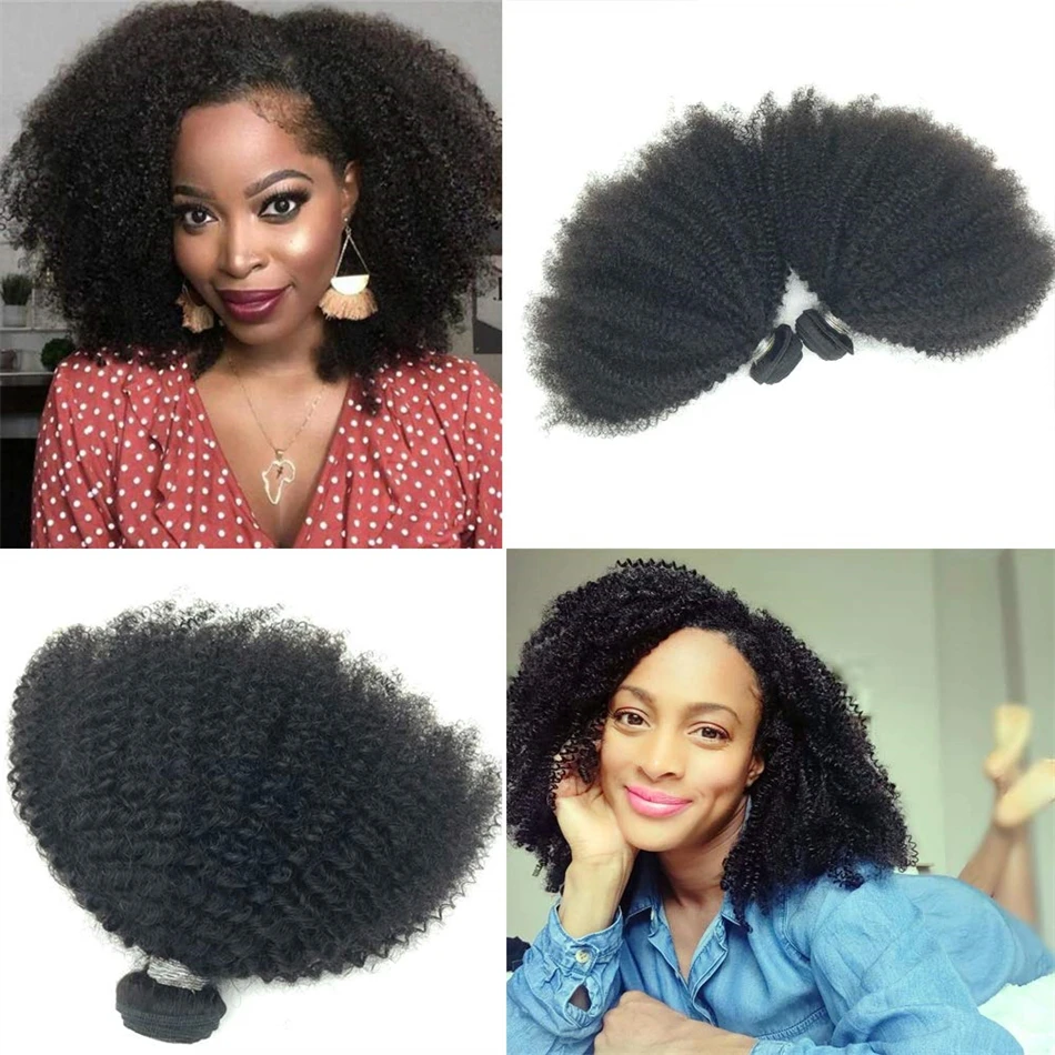 

Afro Kinky Curly Human Hair Bundles Extensions 100g/PC Indian Remy Hair Natural Color Double Weft 1/3/4 Pcs Set Full End