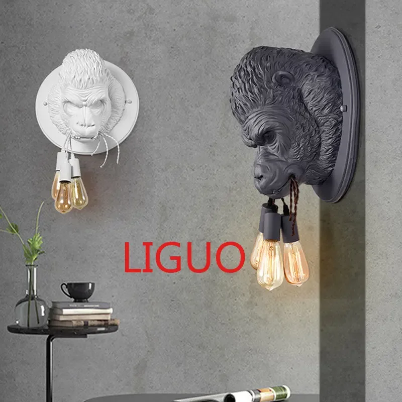 

Nordic Resin Gorilla Wall Lamp Retro Modern Led Wall Sconce Home Loft Bedroom Bedside Home Decor Wall Light Fixtures Luminaire