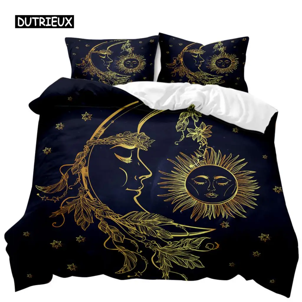 Bohemian Duvet Cover Set 3D Golden Sun and Moon Bedding Set for Kids Teens Adults Double Queen King Size Polyester Qulit Cover
Bohemian Duvet Cover Set 3D Golden Sun and Moon Bedding Set for Kids Teens Adults Double Queen King Size Polyester Qulit Cover