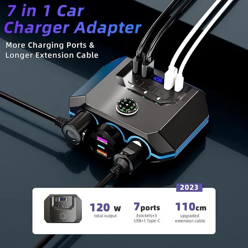 Car Lighter Splitter 120W car cigarette lighter one to three with switch voltage display 4USB car cigarette lighter charging
Car Lighter Splitter 120W car cigarette lighter one to three with switch voltage display 4USB car cigarette lighter charging