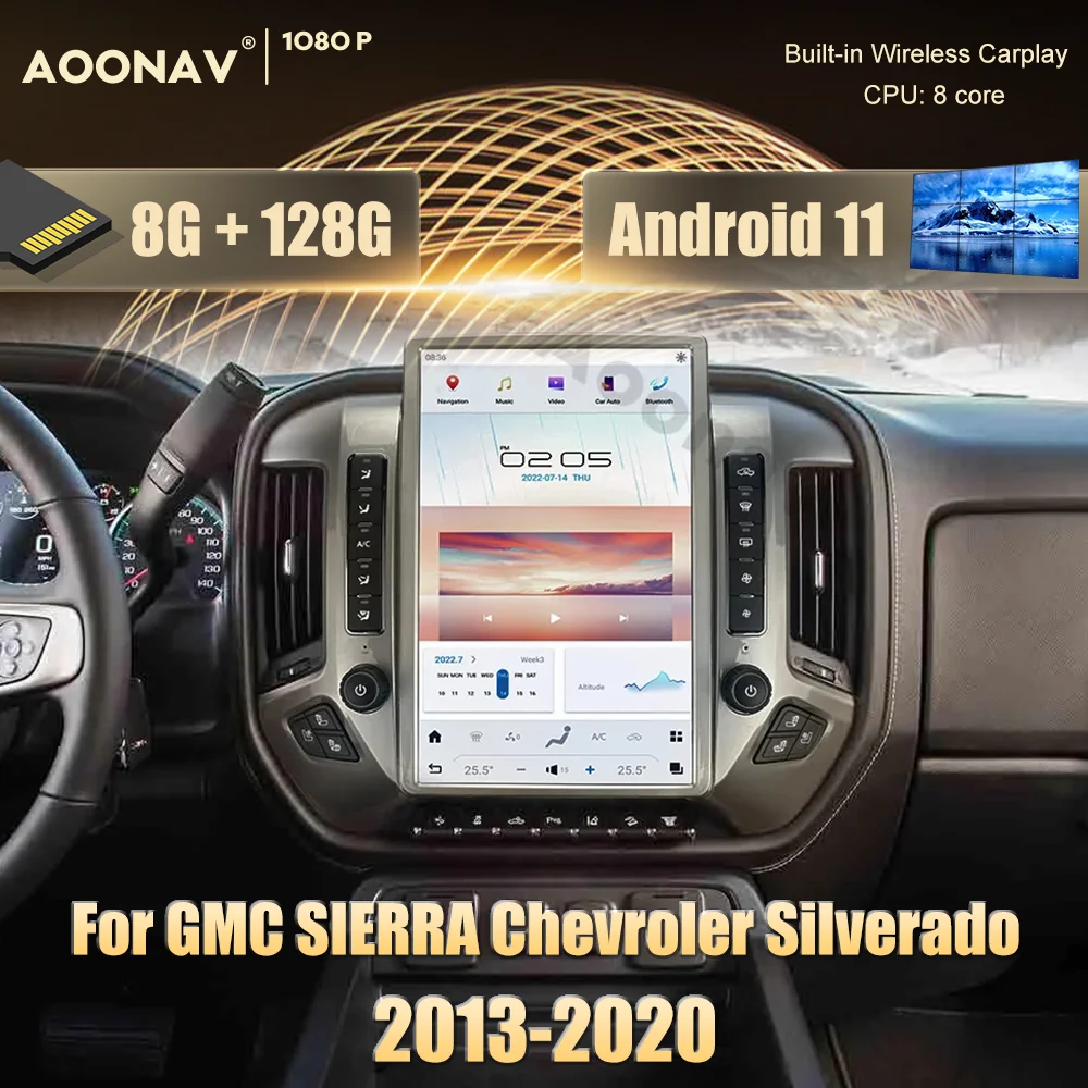 

Автомагнитола 14,4 дюйма для GMC SIERRA Chevroler Silverado 2013-2020 с GPS-навигацией, мультимедийный плеер для Carplay, головное устройство