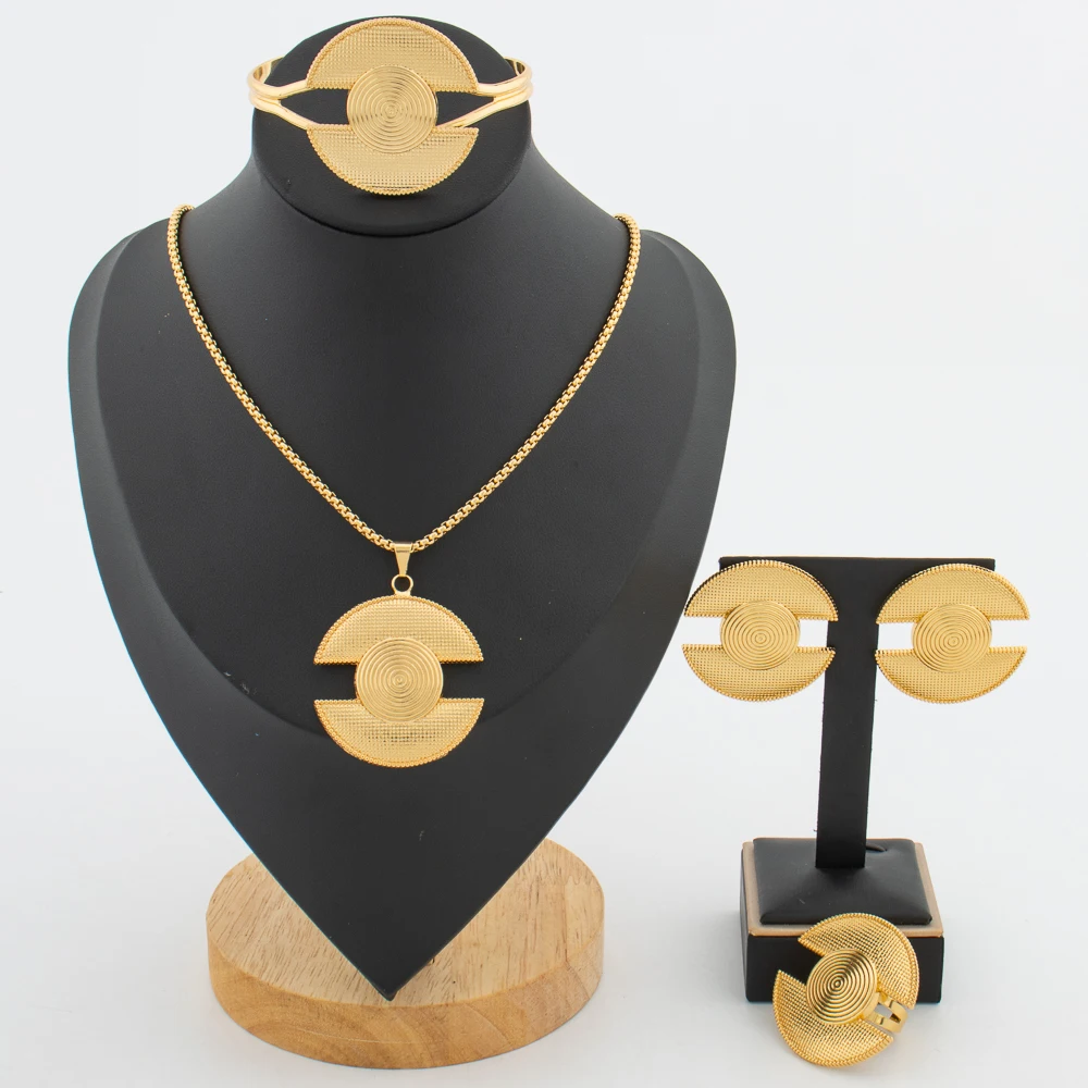 Italian Earrings and Necklace Jewelry Set for Ladies 18k Gold Plated Clip Earrings Large Design Bangle Cocktail Ring Set Bride
Italian Earrings and Necklace Jewelry Set for Ladies 18k Gold Plated Clip Earrings Large Design Bangle Cocktail Ring Set Bride