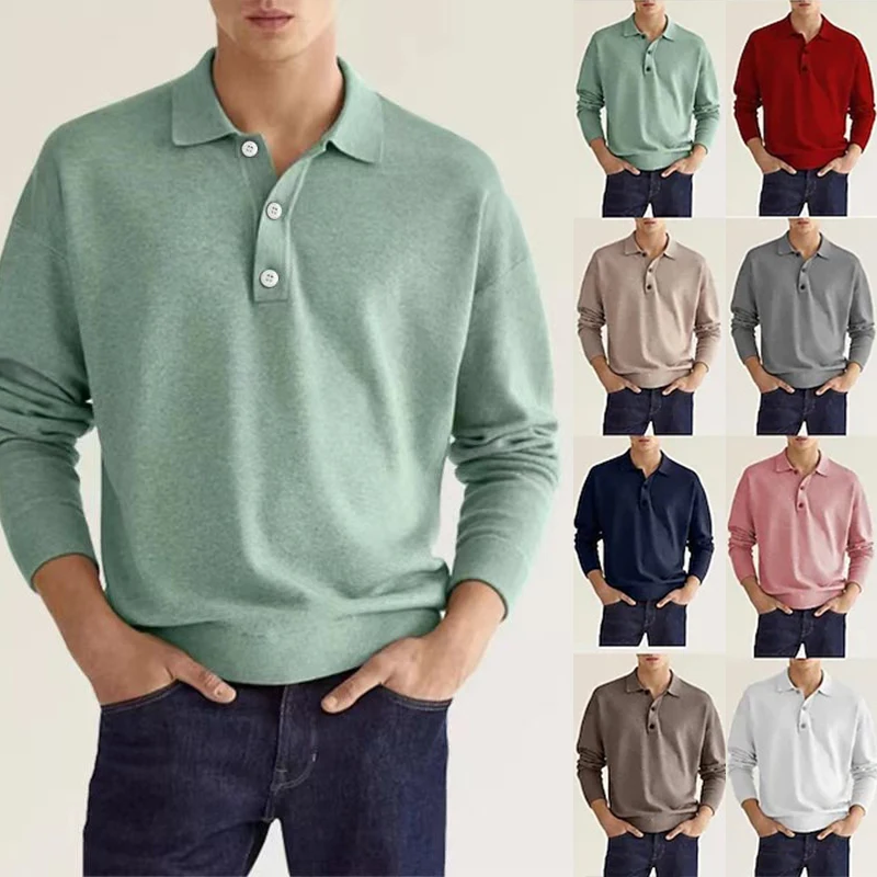 

Long Sleeve Casual Polo T Shirts High Quality Collar T-shirt Men V Neck T Shirts Fashion Clothes Men Camisa Polos Pour Hommes