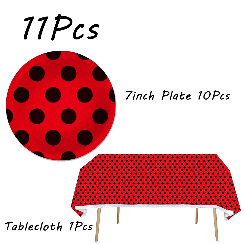 

Ladybug Red Black Polka Dot Party Supplies Simple Style Girls Favors Party Decoration Paper Plate Cup Latex Ballon Tableware Set