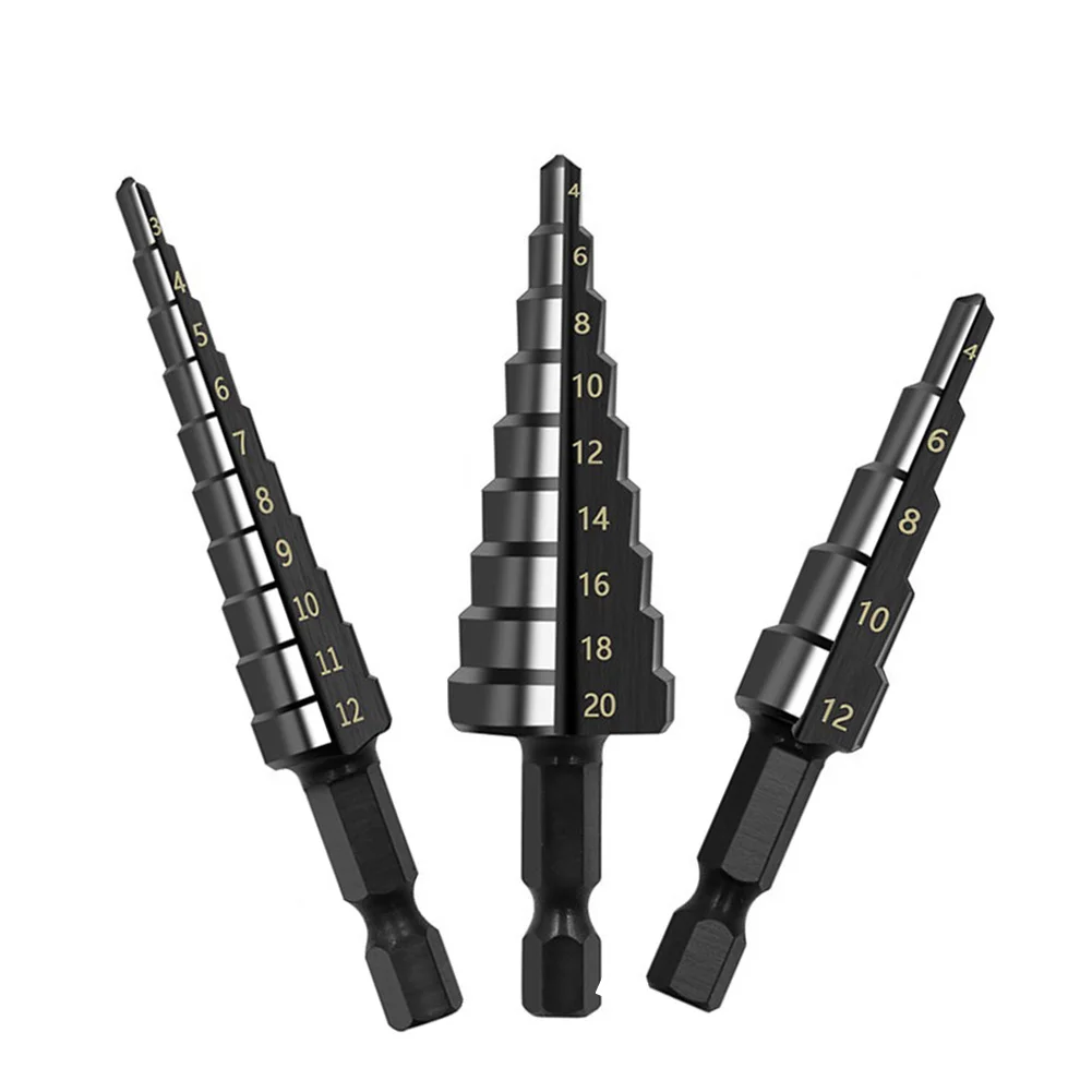 3pcs Step Drill Bit Straight Groove Nitrogen Coated 3 Sided Shanks For Steel Brass Wood Plastic Copper Drilling/cutting
3pcs Step Drill Bit Straight Groove Nitrogen Coated 3 Sided Shanks For Steel Brass Wood Plastic Copper Drilling/cutting